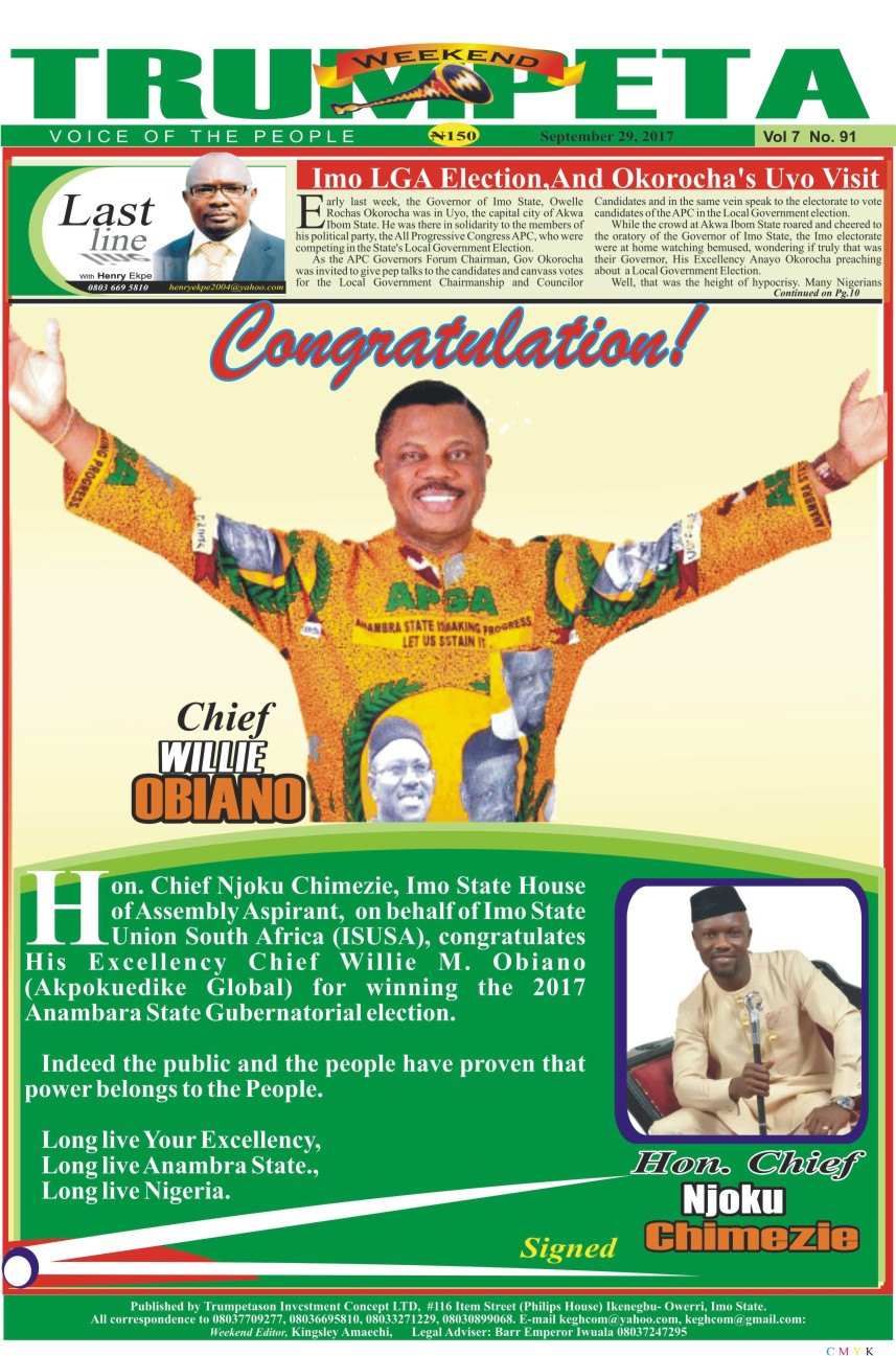 Hon Chimezie Njoku Congratulates Obiano